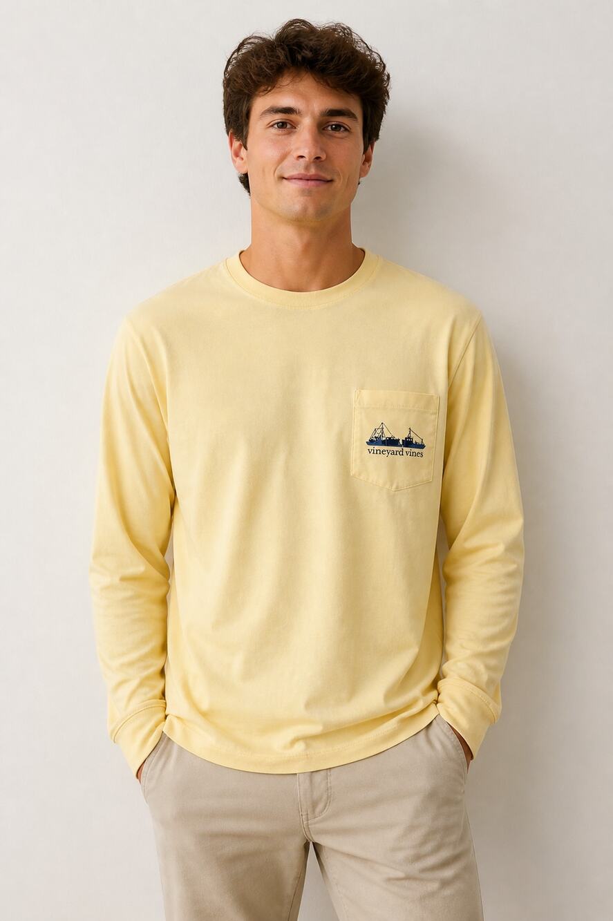 Vineyard Vines Yellow Long Sleeve Pocket Tee XS